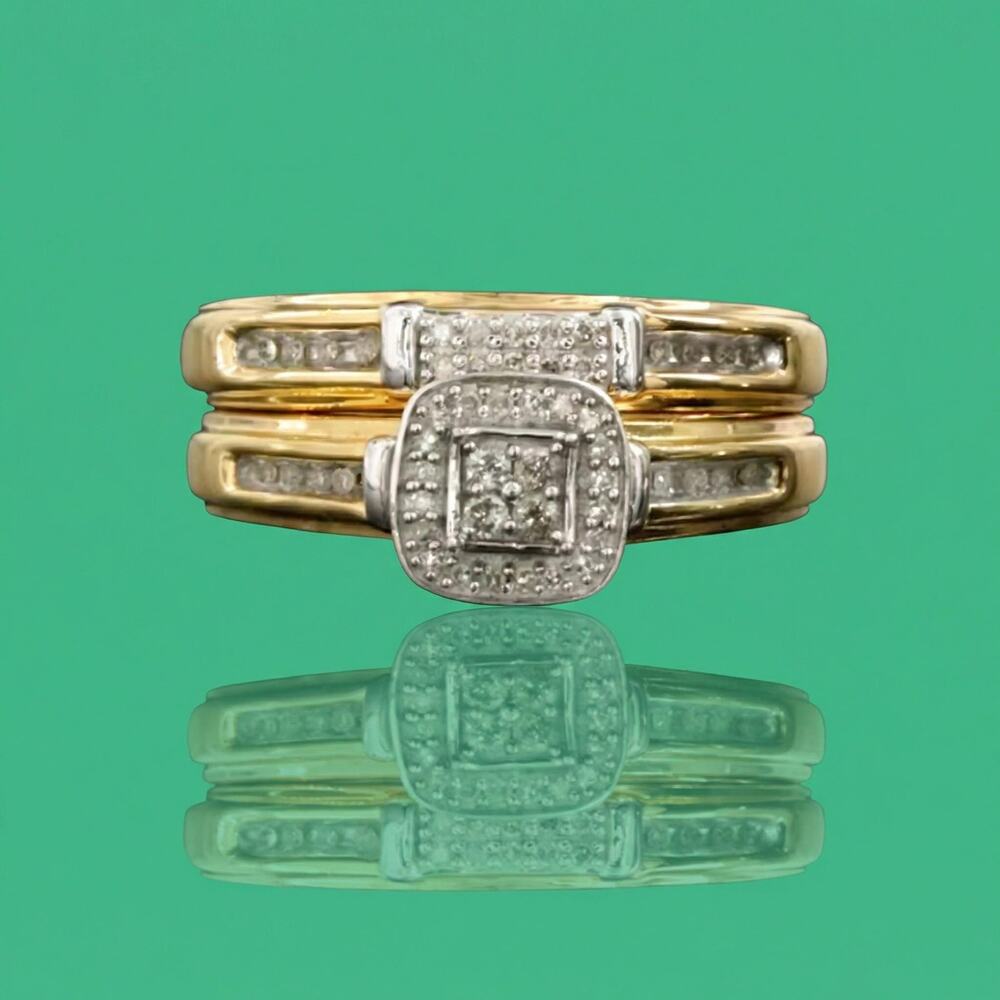 Vintage Sterling Silver Diamond Ring Set – Stackable Bands, Size 7 - Picture 4 of 4